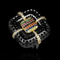 Cubic Zirconia Micro Pave Brass Finger Ring & micro pave cubic zirconia & for woman, black 