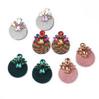 Zinc Alloy Rhinestone Stud Earring, with Polyester, plated, with rhinestone, skyblue 
