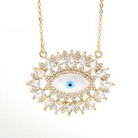 Evil Eye Jewelry Necklace, Brass, with 2.75 inch extender chain, 18K gold plated, micro pave cubic zirconia & for woman Approx 14.96 Inch 
