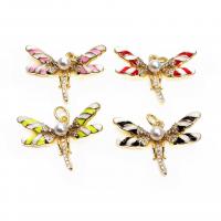 Cubic Zirconia Micro Pave Brass Pendant, Dragonfly, gold color plated, Unisex & micro pave cubic zirconia & enamel Approx 