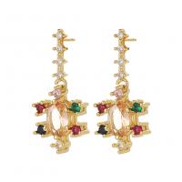 Cubic Zircon (CZ) Drop Earring, Brass, gold color plated, fashion jewelry & micro pave cubic zirconia & for woman, multi-colored 