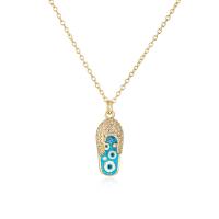 Evil Eye Jewelry Necklace, Brass, Slipper, real gold plated, micro pave cubic zirconia & for woman & enamel Approx 19.68 Inch 