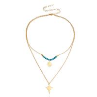 Turquoise Zinc Alloy Necklace, with turquoise, gold color plated, Double Layer & fashion jewelry & for woman, golden, 20mm cm 