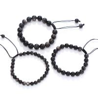 Черный обсидиан браслет, Обсидиан, с Узел Корд, Круглая, Связанный вручную, ювелирные изделия моды & разный размер для выбора & Женский, черный, длина:18 см, продается PC