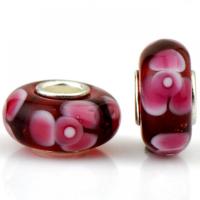 Fashion Lampwork European Bead, with Iron, Lantern, silver color plated, DIY, red Approx 