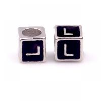 Zinc Alloy Large Hole Beads, Square, silver color plated, DIY & enamel, black Approx 