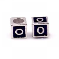 Zinc Alloy Large Hole Beads, Square, silver color plated, DIY & epoxy gel, black Approx 