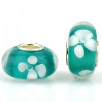 Fashion Lampwork European Bead, with Iron, Lantern, silver color plated, DIY, green Approx 