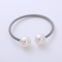 Stainless Steel Cuff Bangle, 304 Stainless Steel, with Plastic Pearl, fashion jewelry & for woman, original color, 4mm,16mm, Inner Approx 55mm 