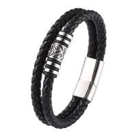PU Leather Bracelet, with 316 Stainless Steel, polished, Double Layer & fashion jewelry & for man 12mm 
