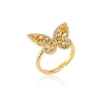 Cubic Zirconia Micro Pave Brass Finger Ring, Butterfly, gold color plated, Adjustable & micro pave cubic zirconia & for woman 21mm 