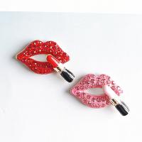 Mobile Phone DIY Decoration, Zinc Alloy, Lip, gold color plated, enamel & with rhinestone 