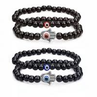 Couple Bracelet, Natural Stone, with Glass Beads & Resin, Hand, 2 pieces & fashion jewelry & evil eye pattern 15mm,6mm Approx 19 cm 