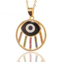 Evil Eye Jewelry Necklace, Brass, Flat Round, gold color plated, fashion jewelry & evil eye pattern & micro pave cubic zirconia & for woman & enamel cm 