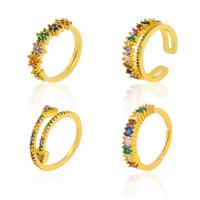 Cubic Zirconia Micro Pave Brass Finger Ring, gold color plated, Adjustable & micro pave cubic zirconia & for woman, multi-colored 