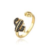 Brass Cuff Finger Ring, real gold plated, Adjustable & micro pave cubic zirconia & for woman 
