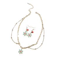 Zinc Alloy Jewelry Set, earring & necklace, with Glass Rhinestone, with 1.97inch extender chain, Snowflake, platinum color plated, Christmas jewelry & for woman & enamel Approx 17.7 Inch 