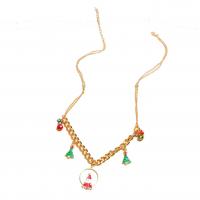 Christmas Jewelry Necklace, Zinc Alloy, with 1.97inch extender chain, Santa Claus, gold color plated, for woman & enamel Approx 17.7 Inch 