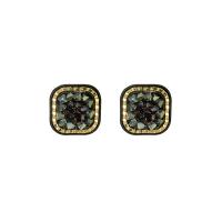 Cubic Zircon (CZ) Stud Earring, Zinc Alloy, with Obsidian, Square, fashion jewelry & micro pave cubic zirconia & for woman, two different colored 