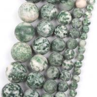 Grüner Tupfen Stein Perlen, Grüner Punkt Stein, rund, DIY & verschiedene Größen vorhanden & satiniert, grün, Länge:ca. 37-39 cm, verkauft von Strang