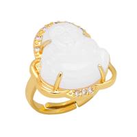 Хрустальное латунное палец кольцо, Латунь, с Кристаллы, Будда, высококачественное золотое гальванопокрытие, инкрустированное микро кубического циркония & Женский, Много цветов для выбора, 17mm, продается PC