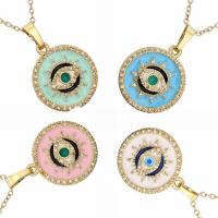 Evil Eye Jewelry Necklace, Brass, with 1.97 extender chain, gold color plated, micro pave cubic zirconia & for woman & enamel .72 Inch 