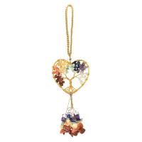 Hanging Ornaments, Gemstone, with brass wire, gold color plated, tree of life design mixed colors 