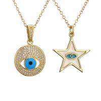 Evil Eye Jewelry Necklace, Brass, with 1.97 extender chain, gold color plated & micro pave cubic zirconia & for woman & enamel, golden .72 Inch 