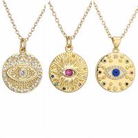 Evil Eye Jewelry Necklace, Brass, with 1.97 extender chain, gold color plated, Unisex & micro pave cubic zirconia, golden .72 Inch 