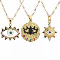 Evil Eye Jewelry Necklace, Brass, with 1.97 extender chain, gold color plated & micro pave cubic zirconia & for woman & enamel, mixed colors .72 Inch 
