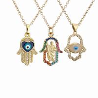Evil Eye Jewelry Necklace, Brass, with 1.97 extender chain, gold color plated, Unisex & micro pave cubic zirconia & enamel, golden .72 Inch 
