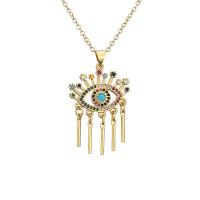 Evil Eye Jewelry Necklace, Brass, with 1.97 extender chain, gold color plated & micro pave cubic zirconia & for woman, mixed colors .72 Inch 