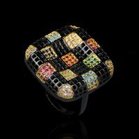 Cubic Zirconia Micro Pave Brass Finger Ring & micro pave cubic zirconia & for woman, black 