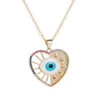 Evil Eye Jewelry Necklace, Brass, Heart, gold color plated, micro pave cubic zirconia & for woman & enamel, gold Approx 17.7 Inch 