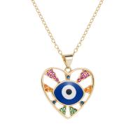 Evil Eye Jewelry Necklace, Brass, Heart, gold color plated, micro pave cubic zirconia & for woman & enamel Approx 17.7 Inch 