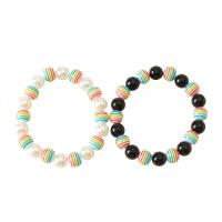 Resin Bracelets, with Elastic Thread & Plastic Pearl, 2 pieces & Unisex Approx 7.5 Inch 
