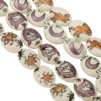 Kunstdruck Porzellan Perlen, flachoval, unterschiedliche Farbe und Muster für die Wahl & DIY, 19x14x5.5mm, 100PCs/Tasche, verkauft von Tasche