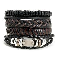 PU Leather Bracelet Set, with Wax Cord & Wood & Copper Coated Plastic, 4 pieces & fashion jewelry & Unisex cm 