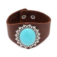 Turquoise Bracelets, Cowhide, with turquoise & Zinc Alloy, fashion jewelry & Unisex, coffee color 