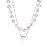 Plastik-Perlenkette, 304 Edelstahl, mit Kunststoff Perlen, mit Verlängerungskettchen von 5, Herz, plattiert, Doppelschicht & Modeschmuck & für Frau, keine, 5x6mm, Länge:35 cm, 40 cm, verkauft von PC