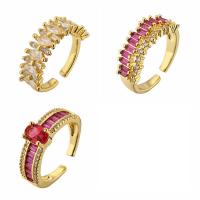 Brass Cuff Finger Ring, 18K gold plated & micro pave cubic zirconia & for woman 