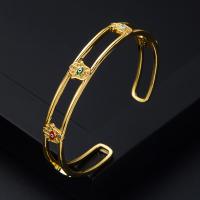 Cubic Zirconia Micro Pave Brass Bracelet, gold color plated & micro pave cubic zirconia & for woman & enamel, gold, 65mm 