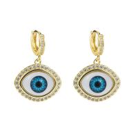 Evil Eye Earrings, Brass, with Plastic, gold color plated, micro pave cubic zirconia & for woman, gold 
