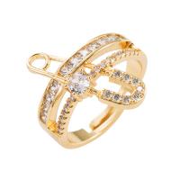 Cubic Zirconia Micro Pave Brass Finger Ring, gold color plated, Adjustable & micro pave cubic zirconia & for woman & with plastic pearl, gold, 20mm 