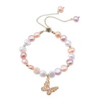 Cultured Freshwater Pearl Bracelets, Titanium Steel, with Freshwater Pearl, Butterfly, high quality plated, Adjustable & fashion jewelry & micro pave cubic zirconia & for woman Inner Approx 50mm 