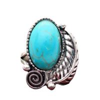 Turquoise Finger Ring, Brass, with turquoise, antique silver color plated, Unisex  