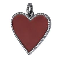 Cubic Zirconia Micro Pave Brass Pendant, Heart, plumbum black color plated, DIY & micro pave cubic zirconia & enamel, black and red Approx 6mm 