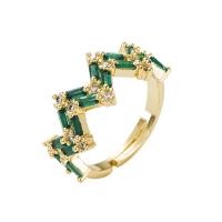Cubic Zirconia Micro Pave Brass Finger Ring, gold color plated, Adjustable & micro pave cubic zirconia & for woman, green, 20mm 