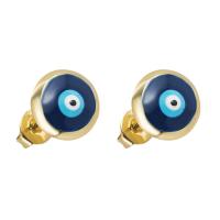 Evil Eye Earrings, Brass, gold color plated & micro pave cubic zirconia & for woman & enamel 8mm 
