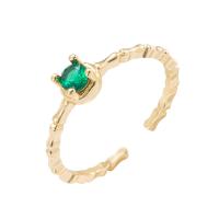 Cubic Zirconia Micro Pave Brass Finger Ring, gold color plated, Adjustable & micro pave cubic zirconia & for woman, green, 20mm 